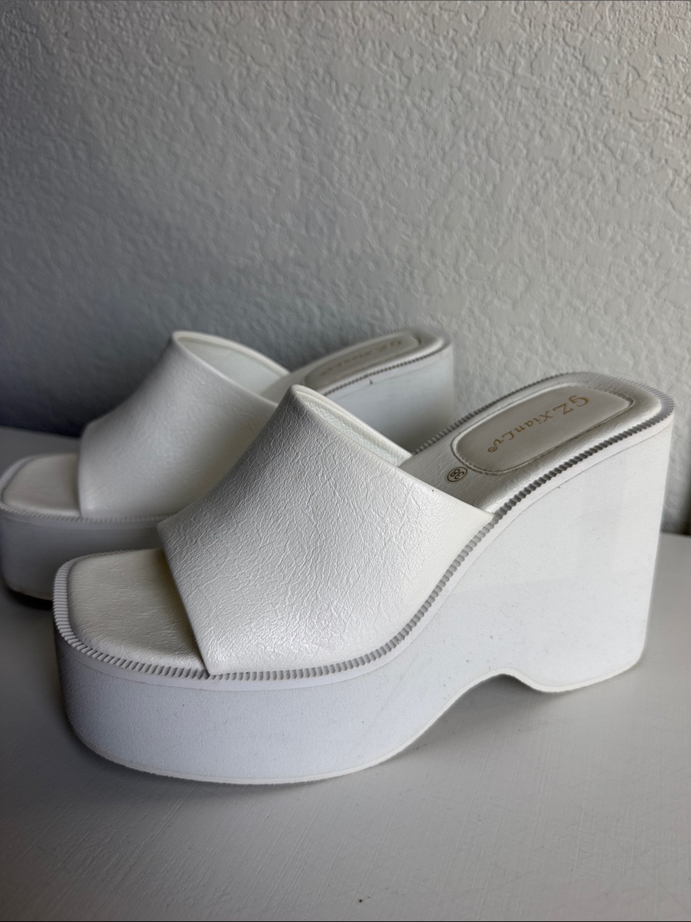 White Platform Slide Wedge Sandals with Chunky Sole